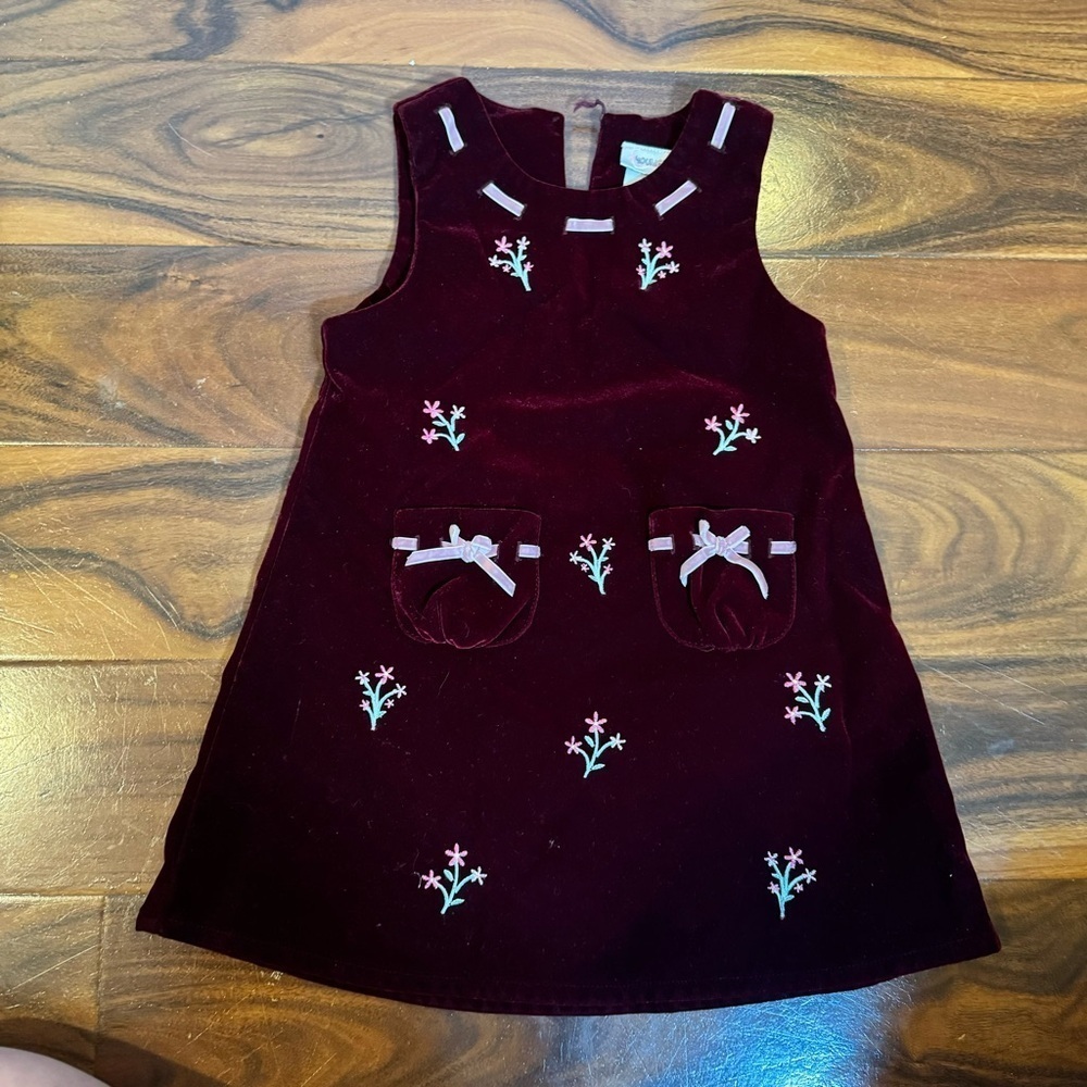 Youngland girls size 4T burgandy sleeveless dress with pink & green flowers